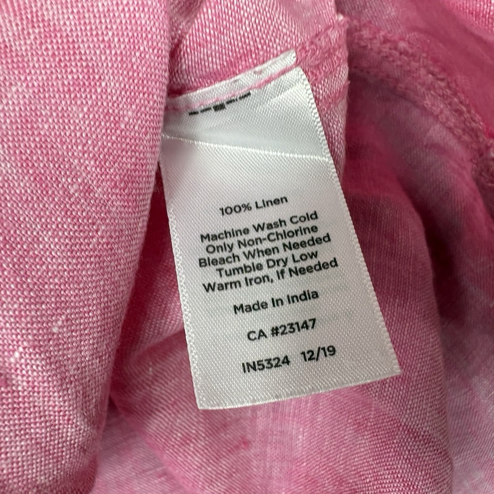 Talbots Size PL Large Petite Pink 100% Linen Popover Roll Tab Sleeve Pockets - Picture 7 of 9
